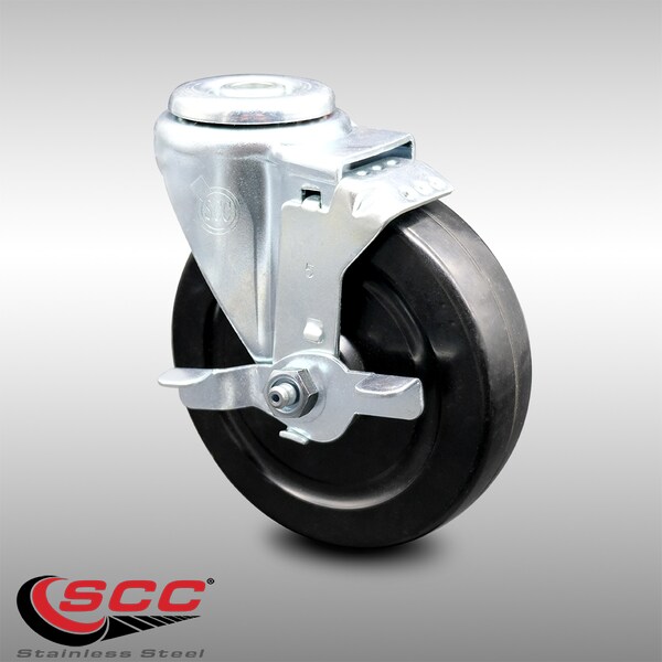 5 Inch SS Hard Rubber Wheel Swivel Bolt Hole Caster with Brake